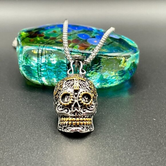 Day of the Dead Sugar Skull Cross Necklace / Pendant #863 - Picture 6 of 11